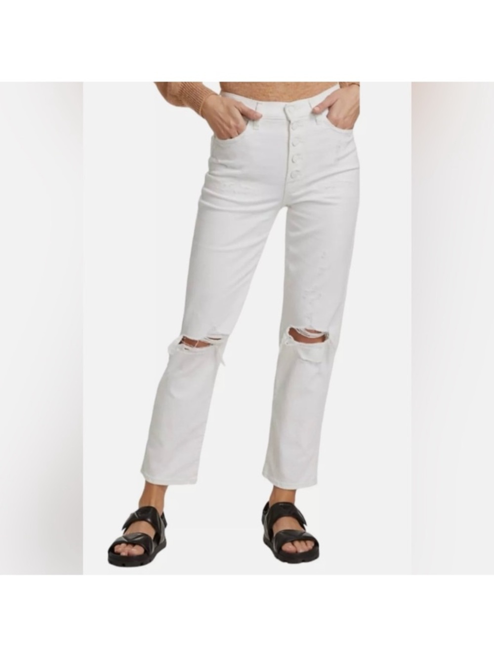 7 For All Mankind HW Cropped Straight Ankle Jeans white high‎ waist rise 31 NWT